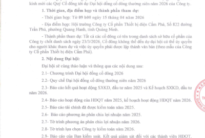 THÔNG BÁO TỔ CHỨC HỌP ĐẠI HỘI ĐỒNG CỔ ĐÔNG THƯỜNG NIÊN NĂM 2026