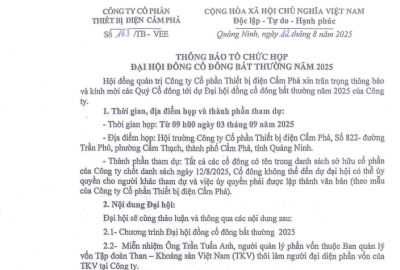 Thông báo tổ chức họp đại hội đồng cổ đông bất thường năm 2025