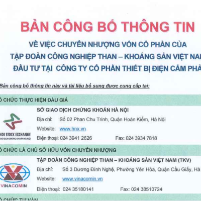 Công bố thông tin chuyển nhượng vốn cổ phần của tập đoàn công nghiệp than - khoáng sản Việt Nam