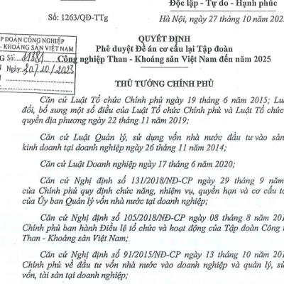 Quyết định phê duyệt đề án cơ cấu lại Tập đoàn công nghiệp than khoáng sản Việt Nam